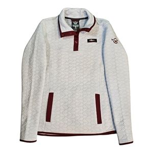 Moosejaw Mountaineering White Red Quilted 1/4 Button Jacket Women's Coat Small S